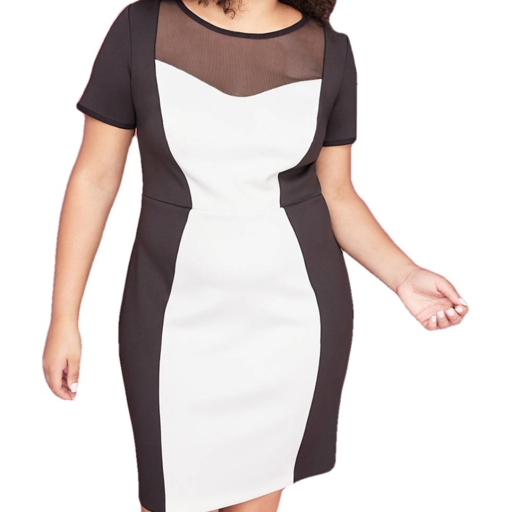 Lane Bryant Colorblock Sheath Dress with Mesh Yoke